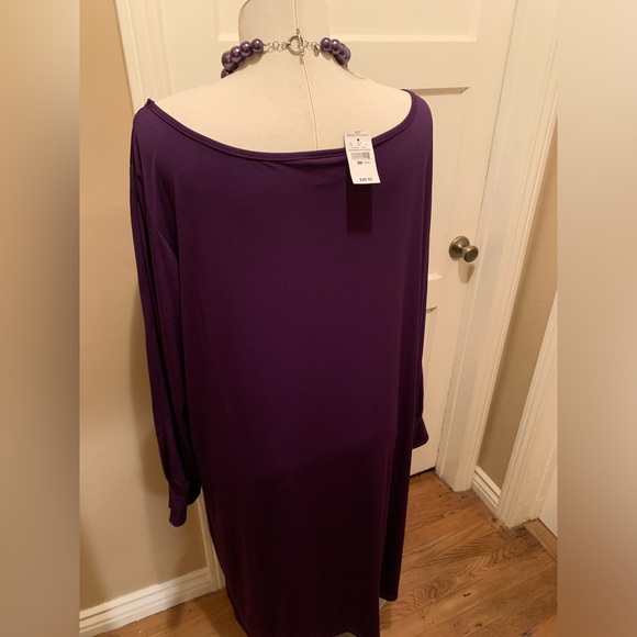 Ashley Stewart NWT purple poly spandex boatneck midi dress size 34/36 - Picture 4 of 4